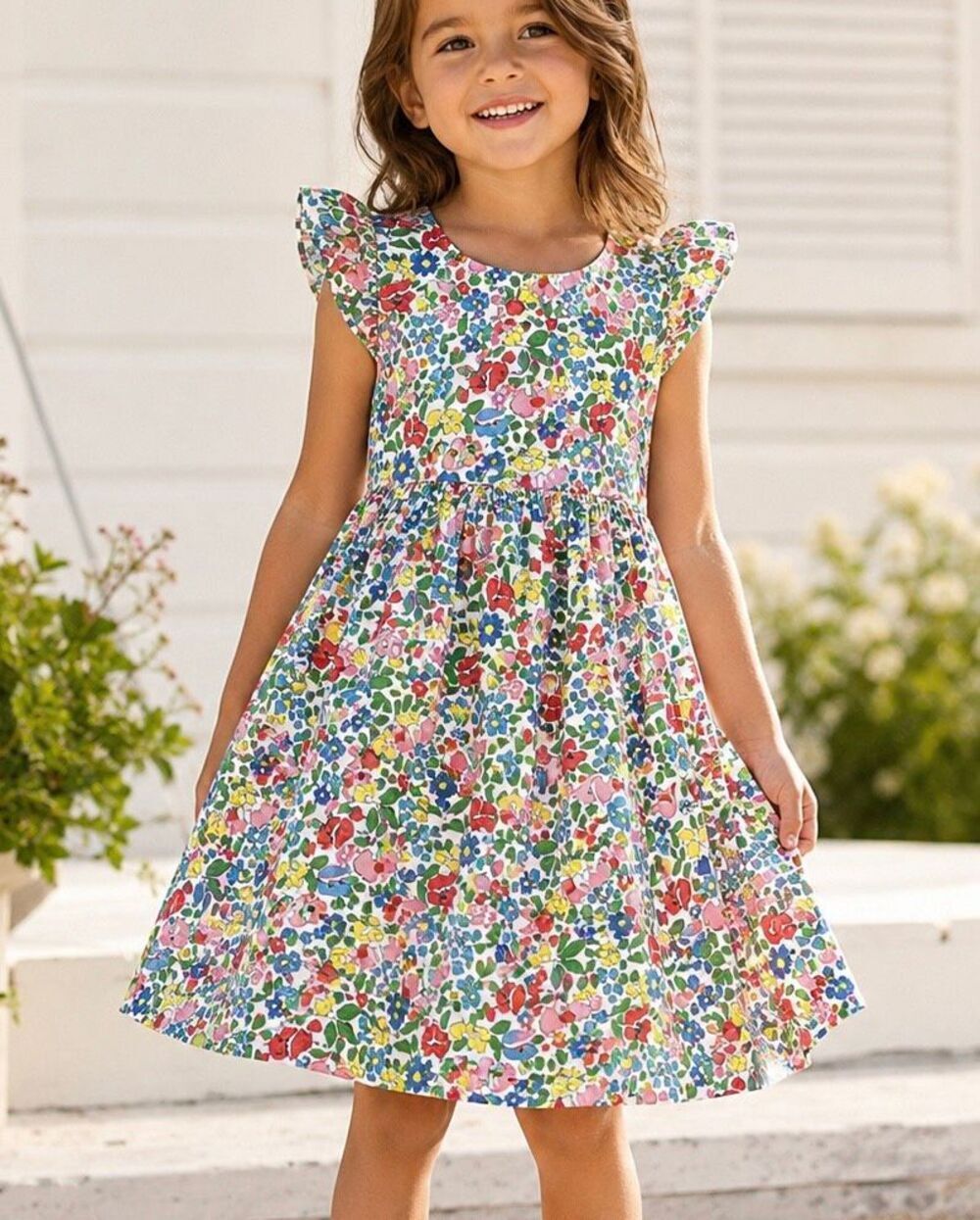 Mini Boden Floral Bow Back Party Dress Girls Crossback Twirl Dress 4-5Y